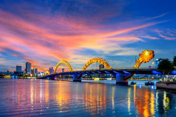 Da Nang skyline with fireworks over the river